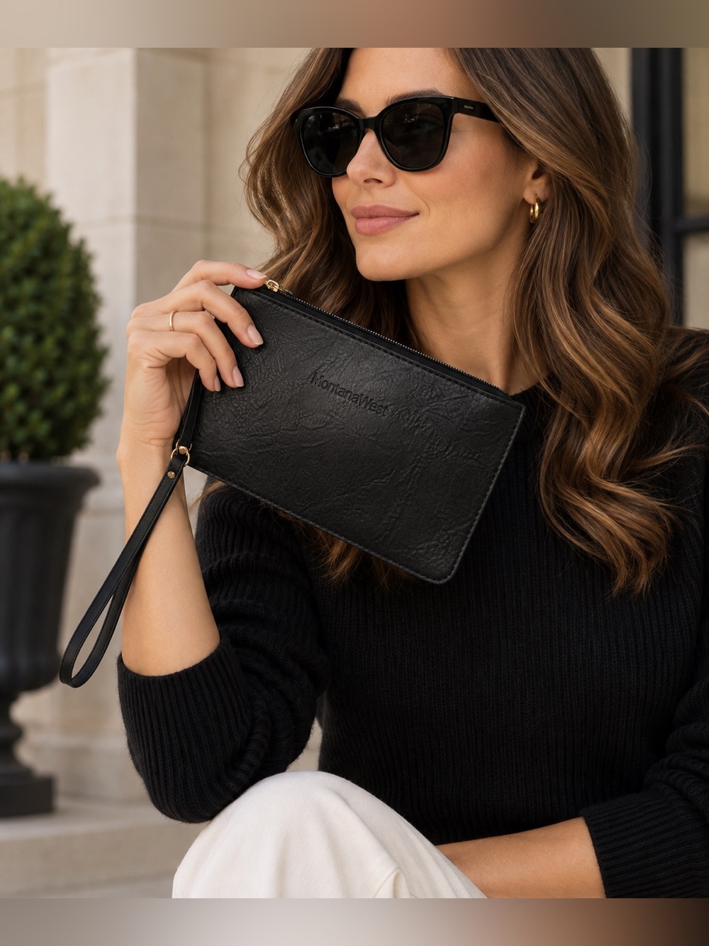 Montana West Black Wristlet Clutch Embossed Faux Leather Zip Pouch Wallet